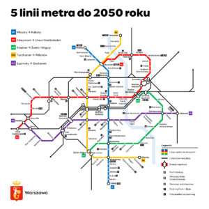 Schemat pięciu linii metra, planowanych do 2050 roku