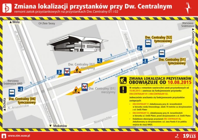 Remont nawierzchni przy Dworcu Centralnym. Zmiana lokalizacji przystanków