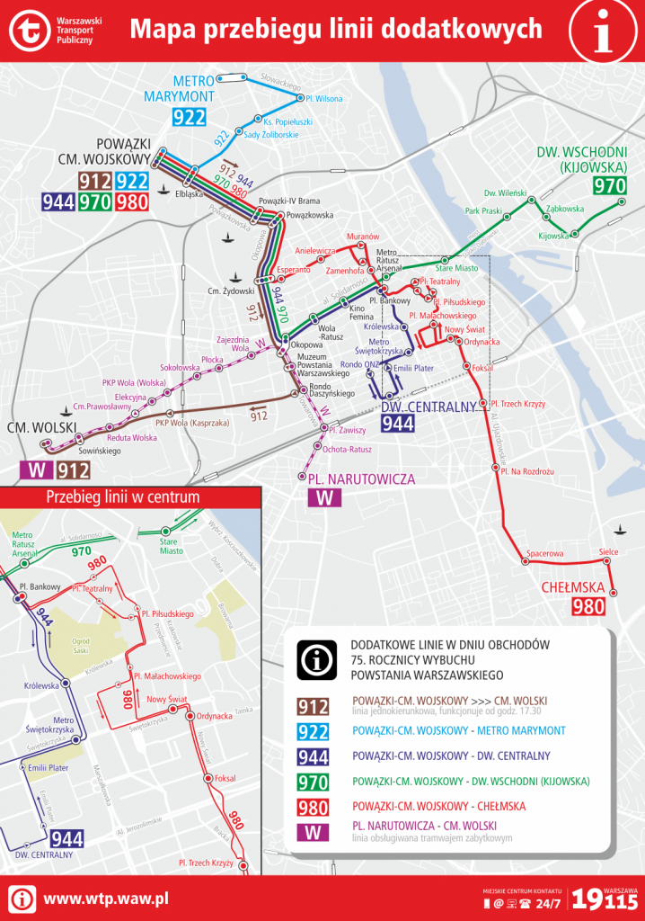 Mapa przebiegu linii dodatkowych 1 sierpnia