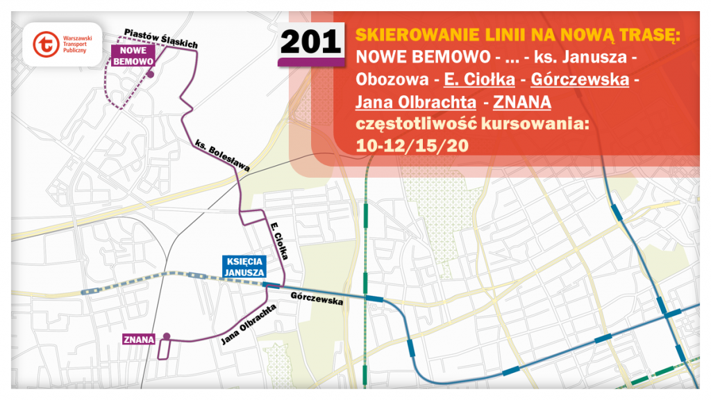 Schemat proponowanych zmian dla linii 201