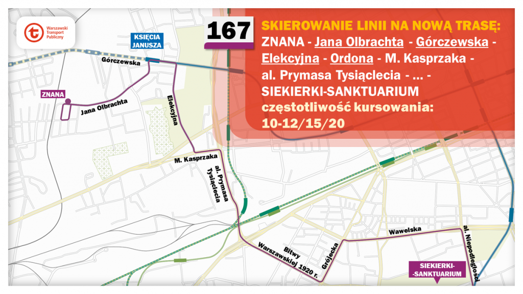 Schemat proponowanych zmian dla linii 167