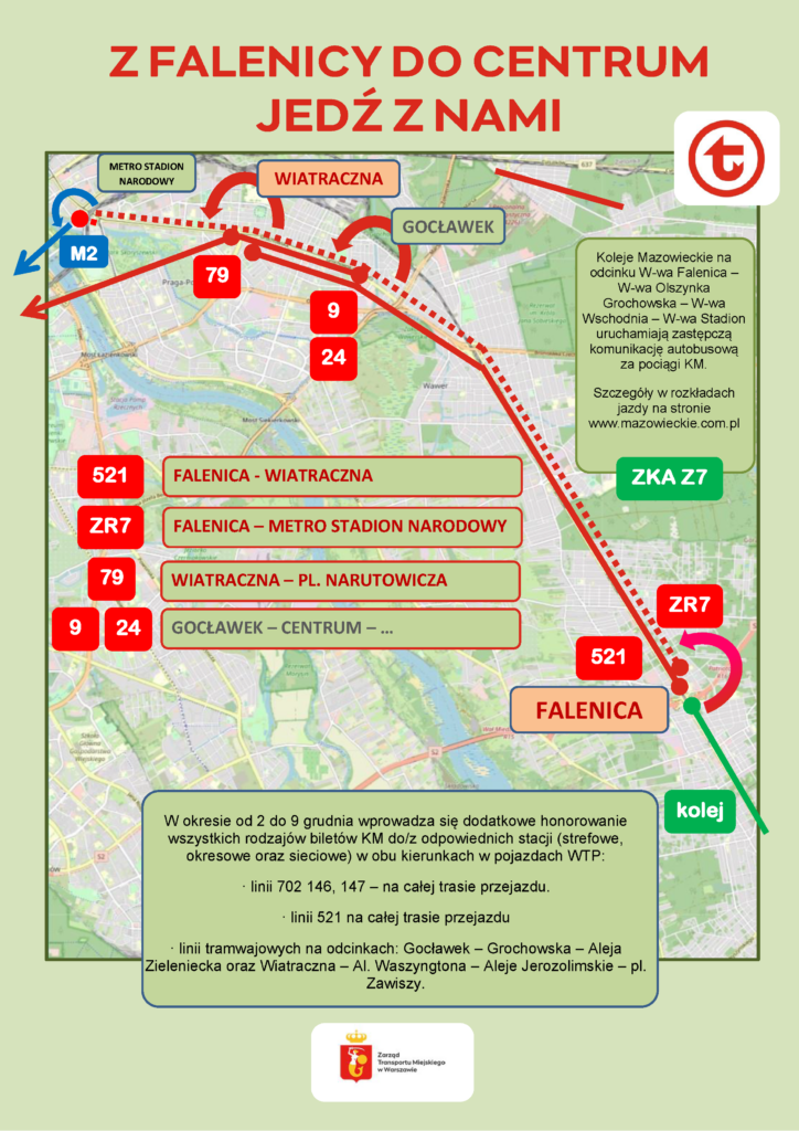 schemat informacyjny utrudnień kolejowych w rejonie Falenicy