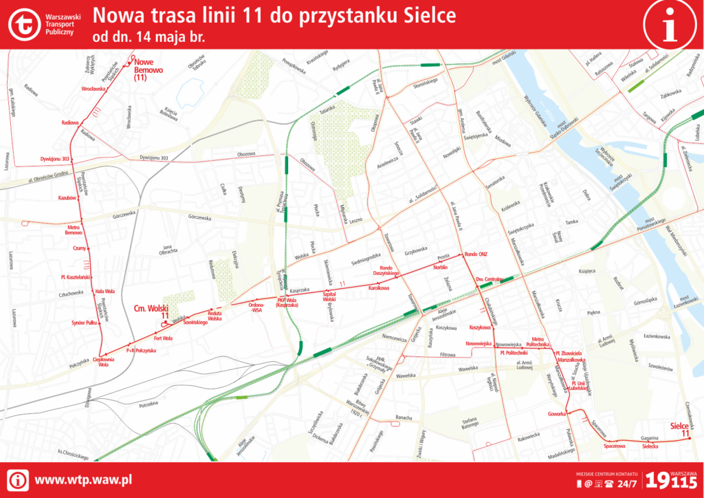 Schemat trasy linii tramwajowej 11