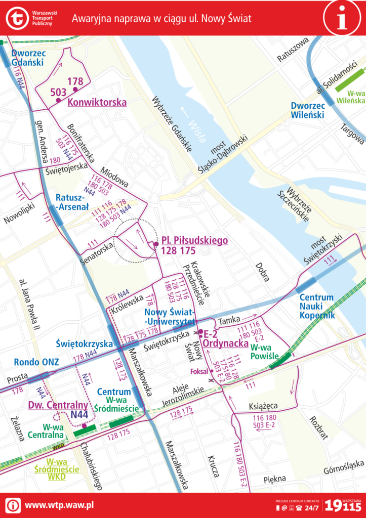 Schemat zmian tras linii autobusowych