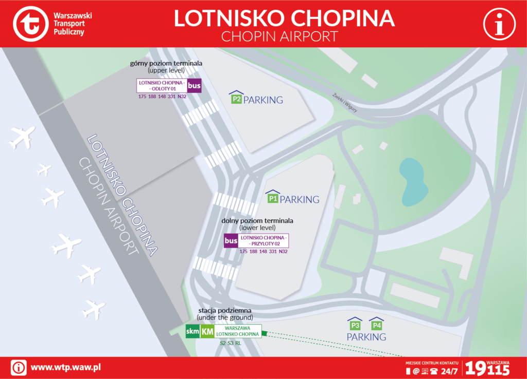 schemat przystanków na terenie lotniska Chopina
