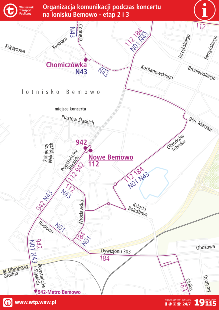 Schemat zmian tras linii autobusowych podczas etapu 2 oraz linii autobusowej z etapu 3