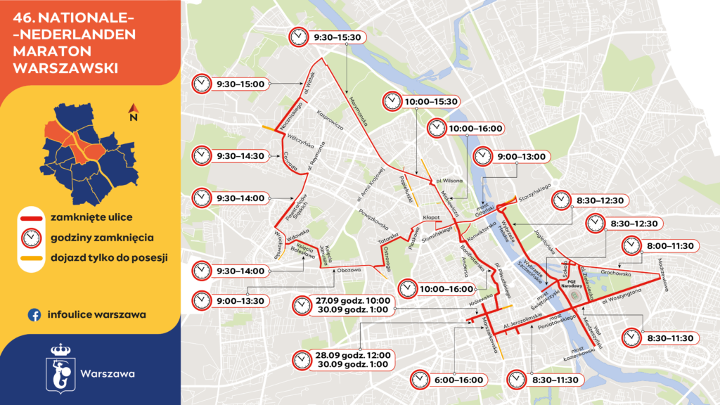 Mapa zmian w komunikacji związanych z Maratonem Warszawskim