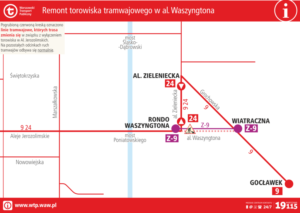 Schemat zmian tras linii tramwajowych