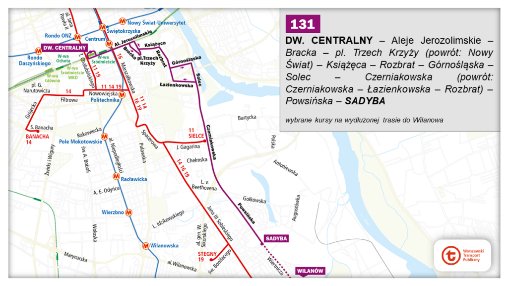 Schemat trasy linii 131