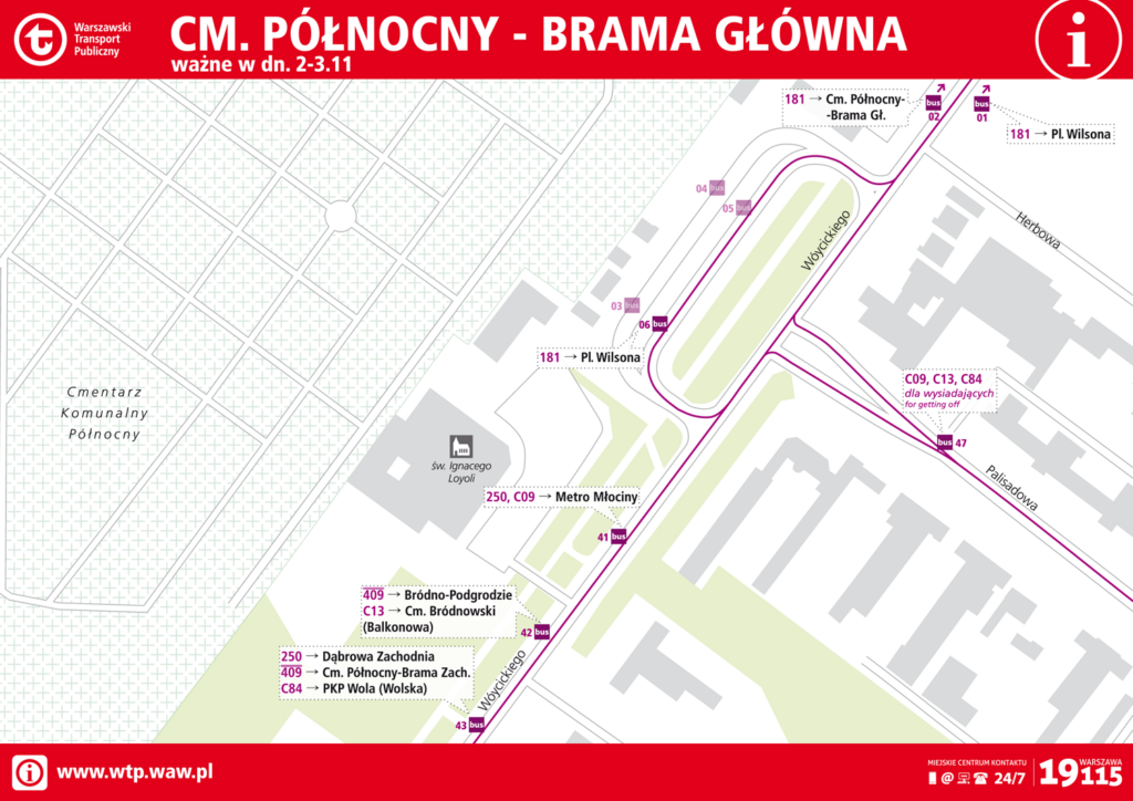 Schemat przystanków Cmentarz Północny - 2-3.11