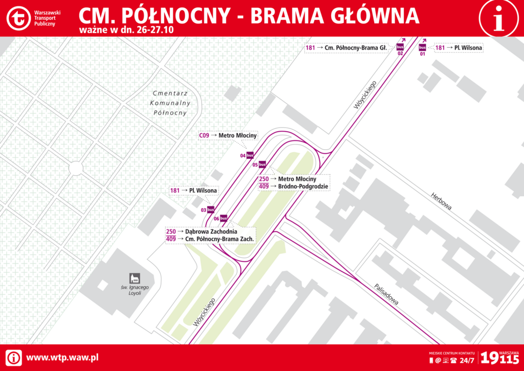 Schemat przystanków Cm. Północny - brama Główna