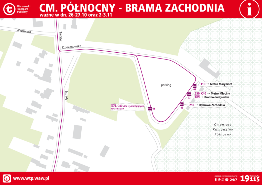 Schemat przystanków Cm. Północny - brama Zachodnia