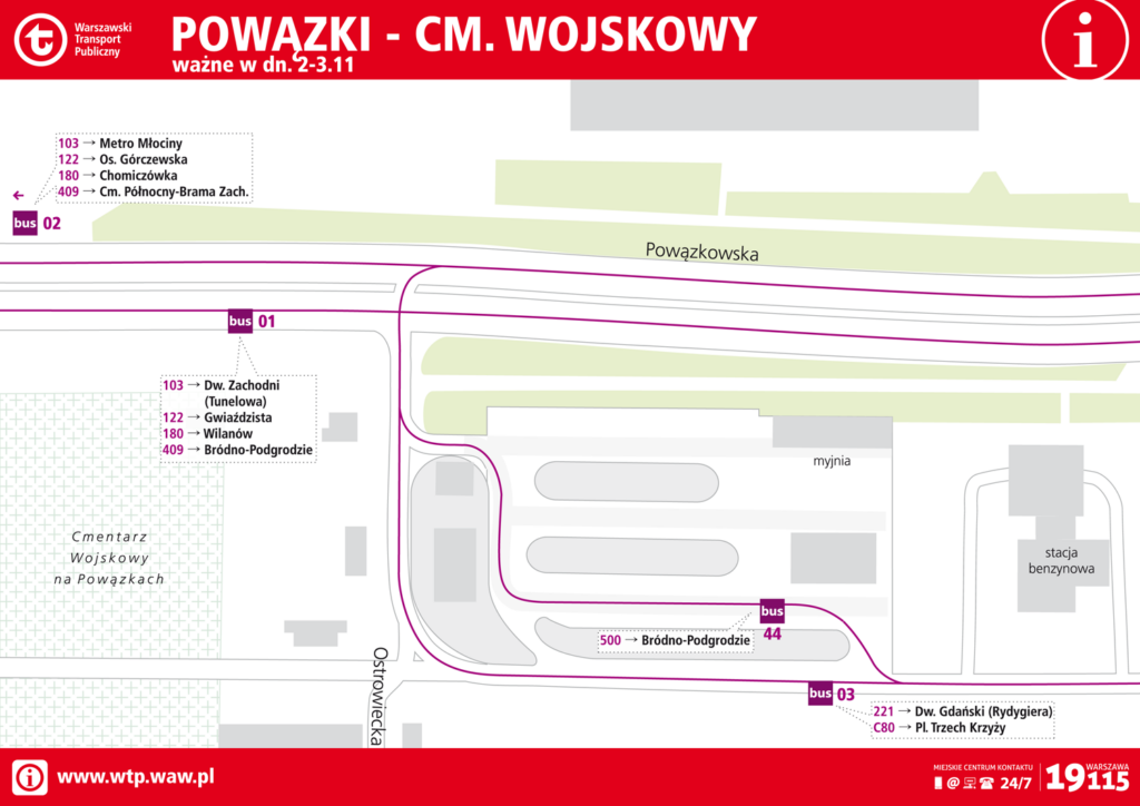 Schemat przystanków - Powązki 2-3.11