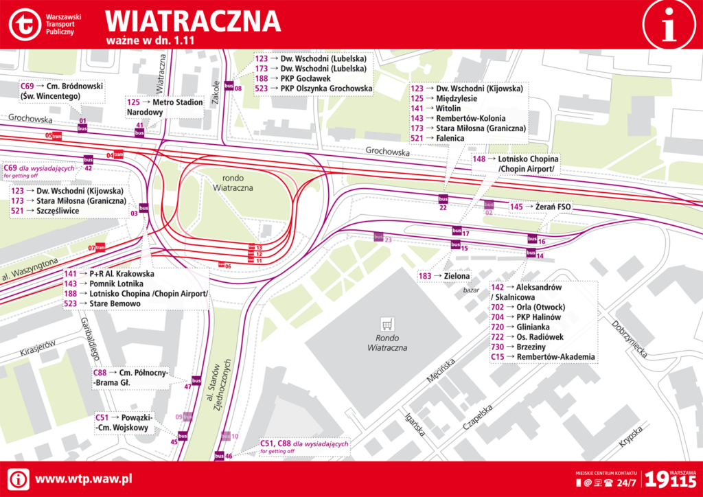 Schemat rozmieszczenia linii na przystankach 1 listopada - Wiatraczna