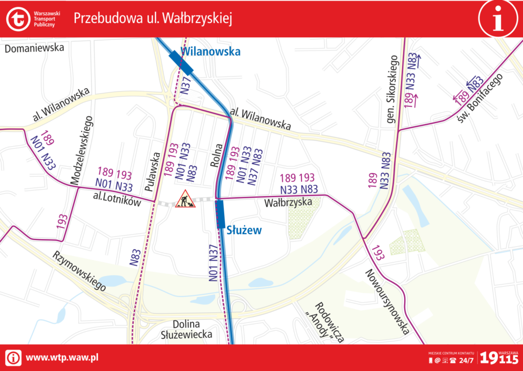 Schemat zmian tras linii autobusowych