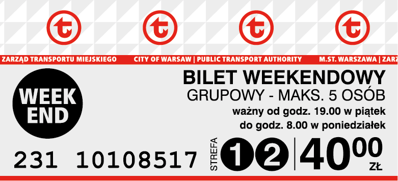 Wzór biletu weekendowego grupowego z automatu biletowego